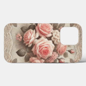 Elegante Roze Rozenbloem met Kant Case-Mate iPhone Case (Achterkant (horizontaal))