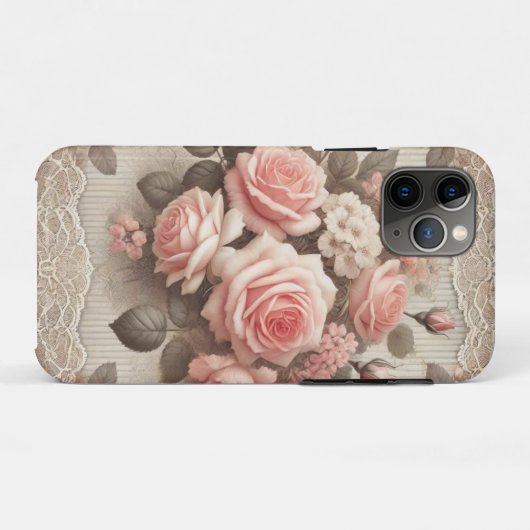 Elegante  Roze Rozenbloem met Kant Case-Mate iPhone Case (Achterkant (horizontaal))