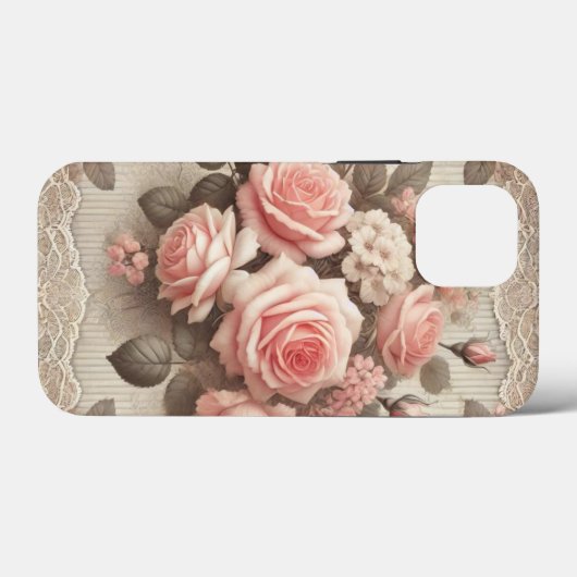Elegante Roze Rozenbloem met Kant Case-Mate iPhone Case (Achterkant (horizontaal))