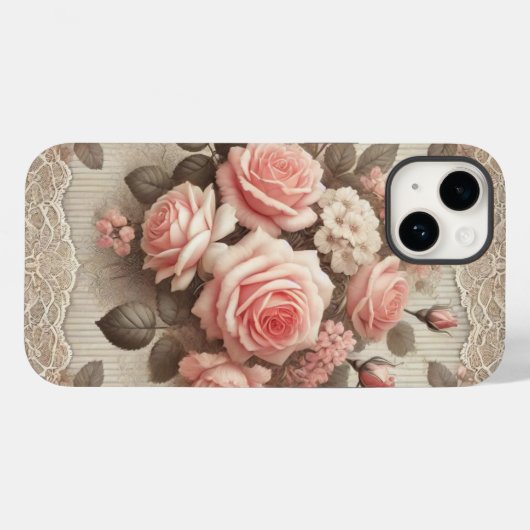 Elegante Roze Rozenbloem met Kant Case-Mate iPhone Case (Achterkant (horizontaal))