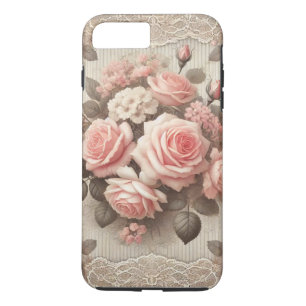Elegante  Roze Rozenbloem met Kant iPhone 8/7 Plus Hoesje