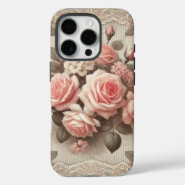 Elegante Roze Rozenbloem met Kant iPhone 16 Pro Hoesje