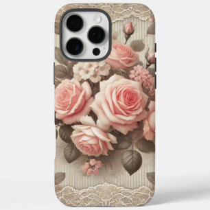 Elegante  Roze Rozenbloem met Kant iPhone 16 Pro Max Hoesje