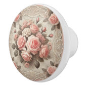 Elegante  Roze Rozenbloem met Kant Keramische Knop (Rechts)