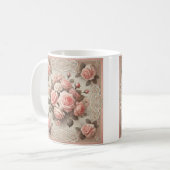 Elegante  Roze Rozenbloem met Kant Koffiemok (Voorkant links)