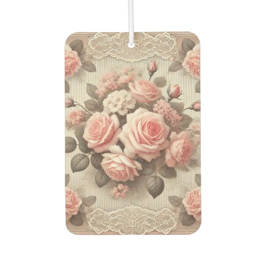 Elegante  Roze Rozenbloem met Kant Luchtverfrisser (Voorkant)