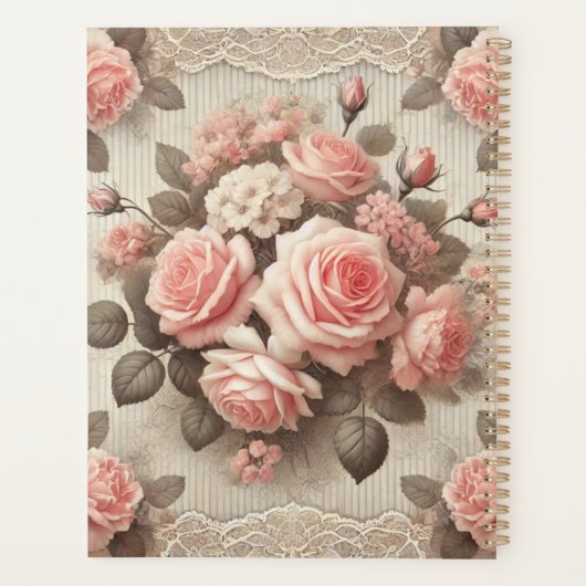 Elegante Roze Rozenbloem met Kant Planner (Achterkant)