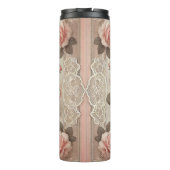 Elegante  Roze Rozenbloem met Kant Thermosbeker (Achterkant)