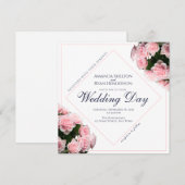 Elegante roze rozenbloemen bloemenbruiloft kaart (Voorkant / Achterkant)
