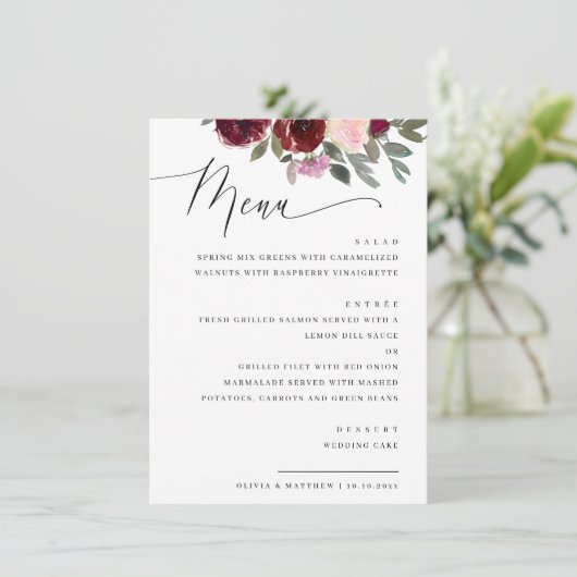 Elegante roze rozenbloemen. Tuin bloemenbruiloft Menu (Staand voorkant)