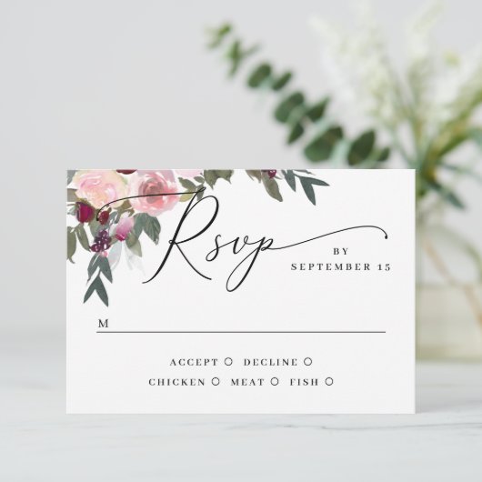 Elegante roze rozenbloemen. Tuin bloemenbruiloft RSVP Kaartje (Staand voorkant)