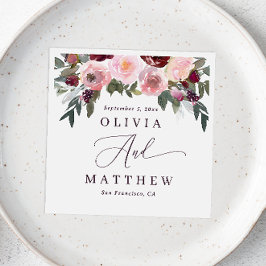 Elegante roze rozenbloemen. Tuin bloemenbruiloft Servet