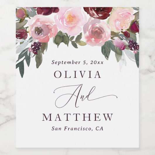 Elegante roze rozenbloemen. Tuin bloemenbruiloft Wijn Etiket (Enkel label)