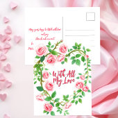 Elegante Roze Rozenkrans met Romantische Boodschap Briefkaart