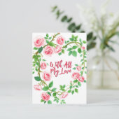 Elegante Roze Rozenkrans met Romantische Boodschap Briefkaart (Staand voorkant)