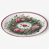 Elegante Roze Rozenkrans Rode Harten Papieren Bord (Gekanteld)