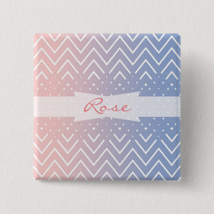 Elegante Roze rozenkwarts Blauwe pastel Chevron Na Vierkante Button 5,1 Cm