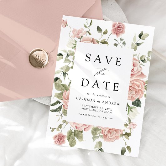 Elegante Roze Rozentuin Bruiloft Save The Date