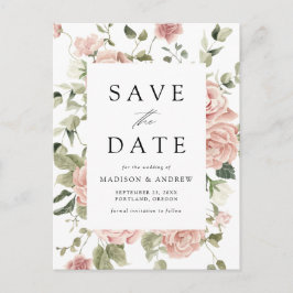Elegante Roze Rozentuin Bruiloft Save the Date Aankondigingskaart