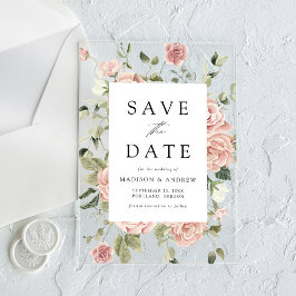 Elegante Roze Rozentuin Bruiloft Save the Date Acryl Uitnodigingen