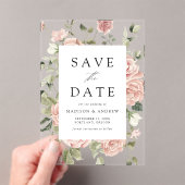 Elegante Roze Rozentuin Bruiloft Save the Date Acryl Uitnodigingen (Insitu (Draagbaar))