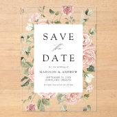 Elegante Roze Rozentuin Bruiloft Save the Date Acryl Uitnodigingen (Voorkant)