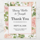 Elegante Roze Rozentuin Bruiloft Wijn Etiket (Enkel label)