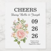 Elegante Roze Rozentuin Bruiloft Wijn Etiket (Enkel label)