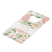 Elegante roze rozentuin creditkaart flessenopener (Voorkant Gekanteld)