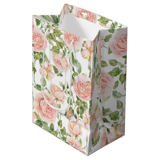 Elegante roze rozentuin medium cadeauzakje (Voorkant Gekanteld)