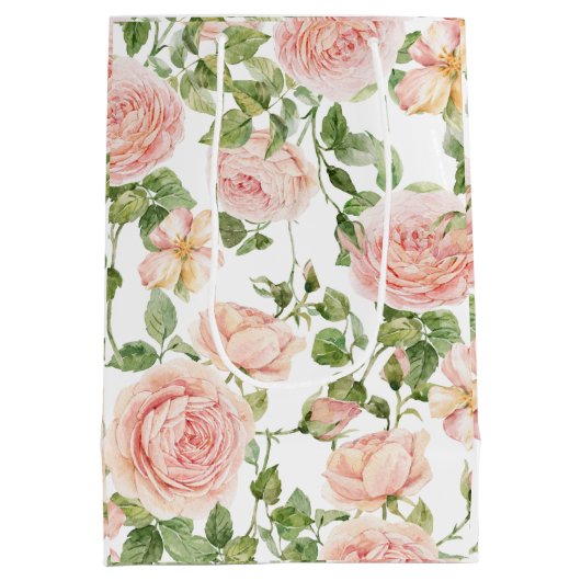 Elegante roze rozentuin medium cadeauzakje (Achterkant)