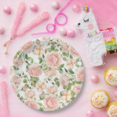 Elegante roze rozentuin papieren bordje (Feest)