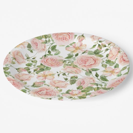 Elegante roze rozentuin papieren bordje (Gekanteld)