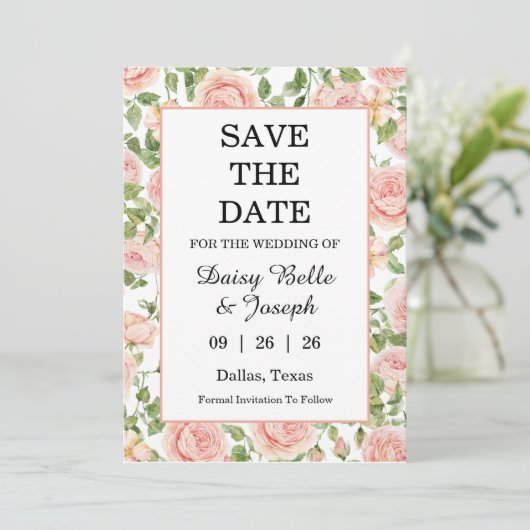 Elegante Roze Rozentuin  Save The Date (Staand voorkant)