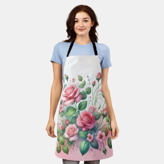Elegante roze rozentuin schort