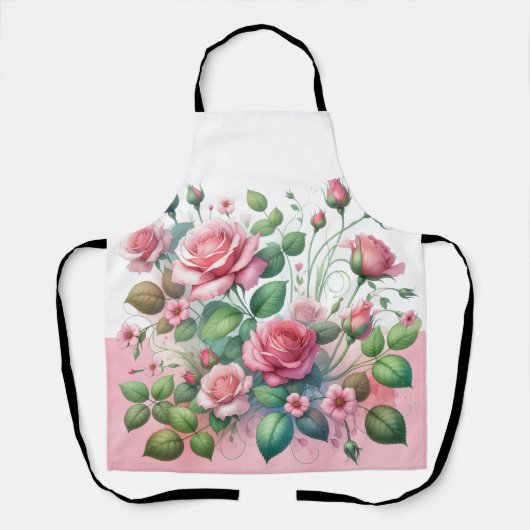 Elegante roze rozentuin schort (Voorkant)