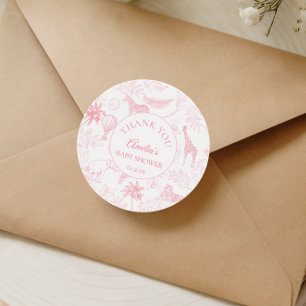 Elegante Roze Safari Jungle Dieren Baby Shower Ronde Sticker