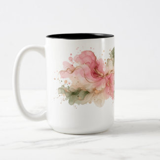 Elegante Roze Salie Waterverf Bloem MokMok Tweekleurige Koffiemok