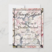 Elegante roze salie waterverf florale hortensia's save the date (Voorkant)