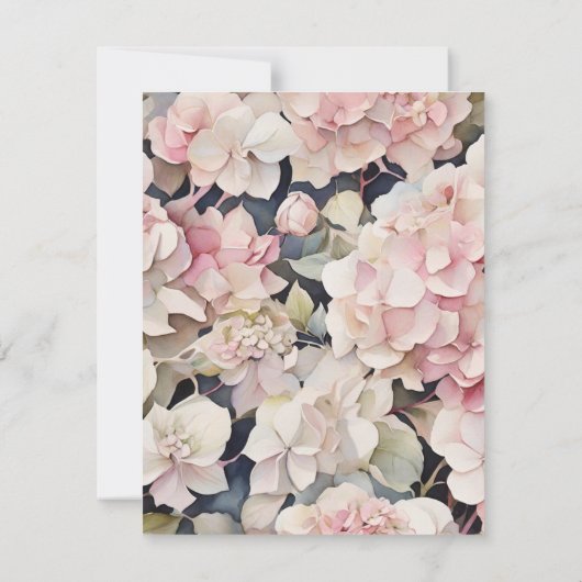 Elegante roze salie waterverf florale hortensia's save the date (Achterkant)