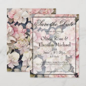 Elegante roze salie waterverf florale hortensia's save the date (Voorkant / Achterkant)