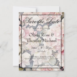 Elegante roze salie waterverf florale hortensia's save the date