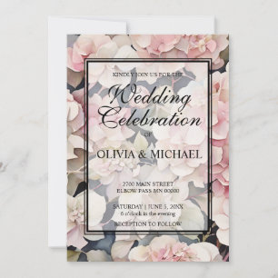 Elegante roze salie waterverf hortensia's bruiloft kaart