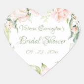 Elegante Roze & Saliegroen Bloemrijke Bruids-Showe Hart Sticker (Voorkant)