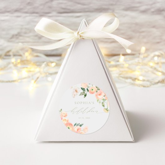 Elegante Roze & Saliegroen Bruidsdouche Ronde Sticker