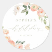 Elegante Roze & Saliegroen Bruidsdouche Ronde Sticker (Voorkant)