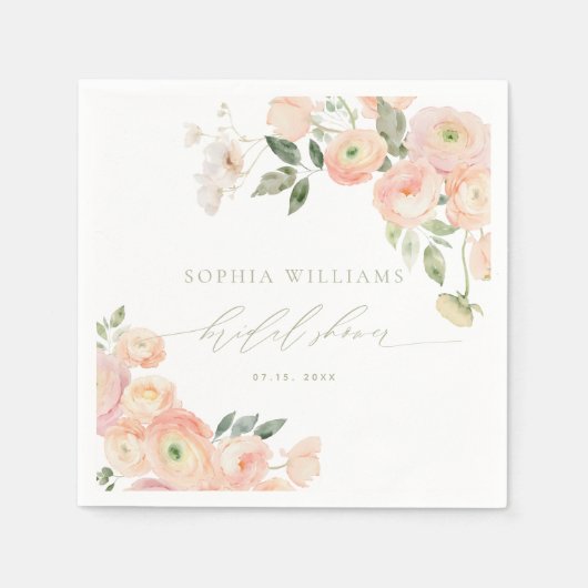 Elegante Roze & Saliegroen Bruidsfeest Servetten (Voorkant)