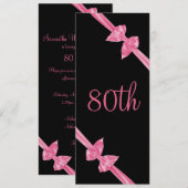 Elegante Roze Satijn Bogen 80ste Verjaardag Kaart (Voorkant / Achterkant)