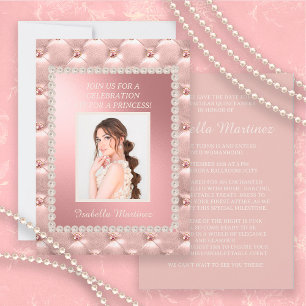 Elegante Roze Satijn Quinceañera Foto Parels Kaart