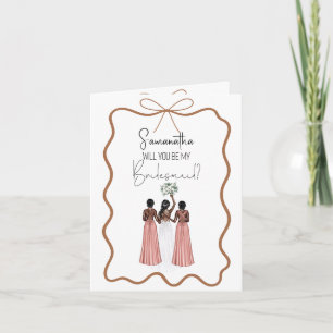 Elegante roze satijnen jurk bruidsmeisje voorstel kaart
